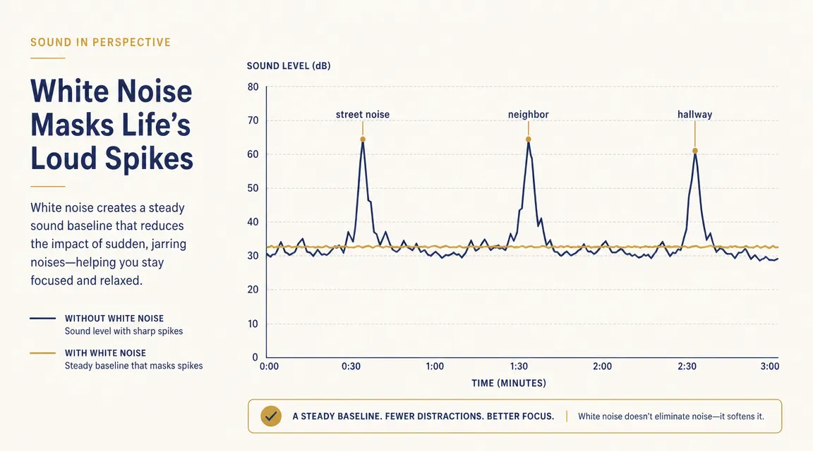 Chart showing how white noise masks disruptive sound spikes during sleep