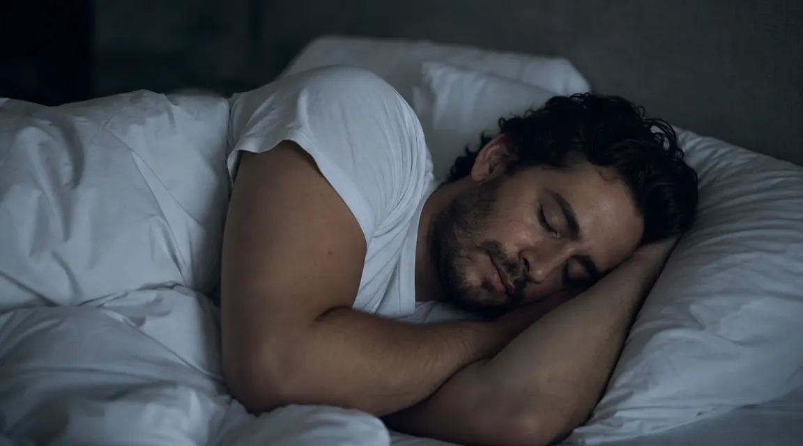 Person sleeping peacefully on their side in a cool, dark bedroom