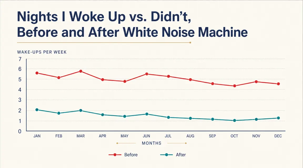 Chart showing sleep quality scores over 9 months with and without white noise machine